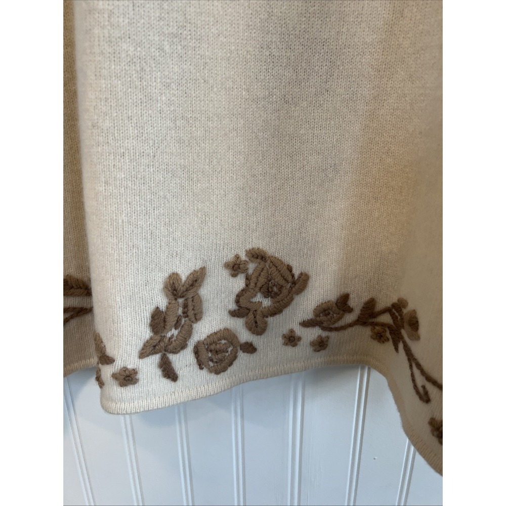 Coldwater Creek 100% lambs wool sweater embroidered brown flowers Cottagecore 1X - Picture 6 of 11
